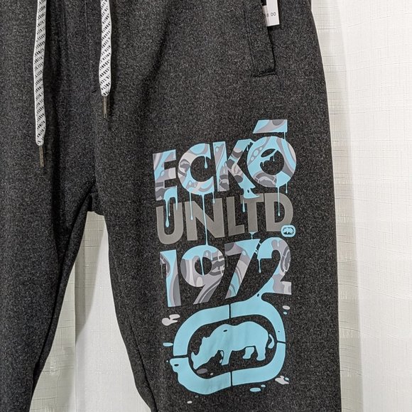ECKO UNLTD FLEECE JOGGER PANTS MEN'S WITH POCKETS SIZE L GREY RHINO LOGO PRINT - Picture 8 of 12